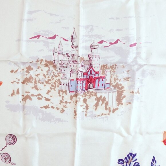 Longchamp Paris 100% Silk Scarf Floral Castle Pink - 34x34 - Picture 5 of 6